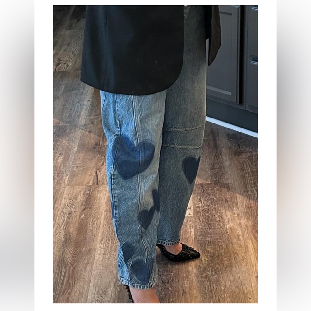 ❤️We The Free People Shadow Patch Heart Barrel Good Luck Jeans - Picture 10 of 12